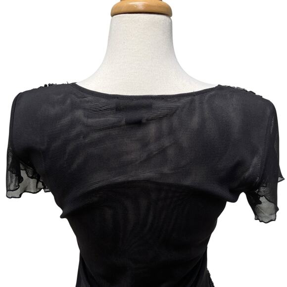 Cartise Embellished Shirt Sz M Black Silver Sequins Beaded Glam Y2K FairyGrunge - Picture 4 of 10